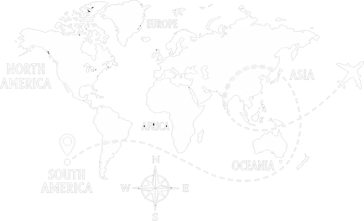 Mapa del mundo con recorrido de viaje